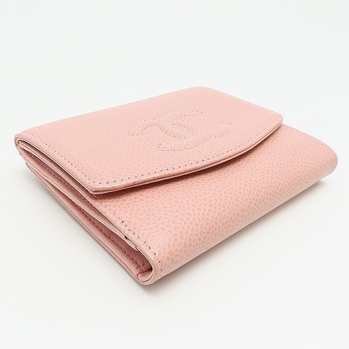 CHANEL 財布 シャネル Wホック コンパクトウォレット キャビアスキン ピンク 二