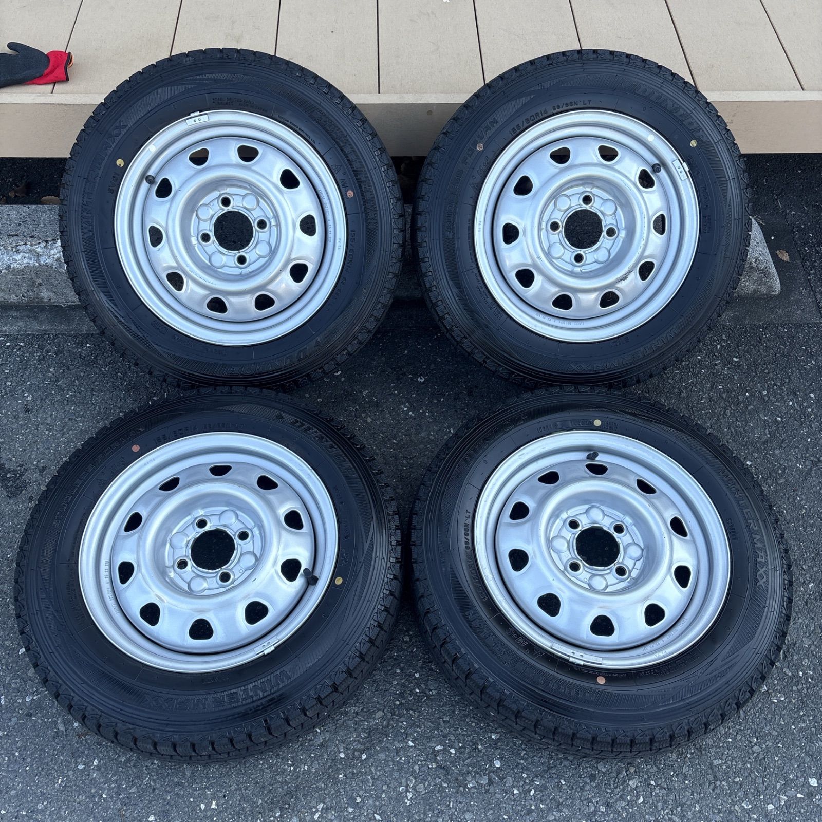 送料無料 バリ溝 プロボックスなどに 155|80R14 14×5J 社外ホイールタイヤセット LTタイヤ スタッドレス