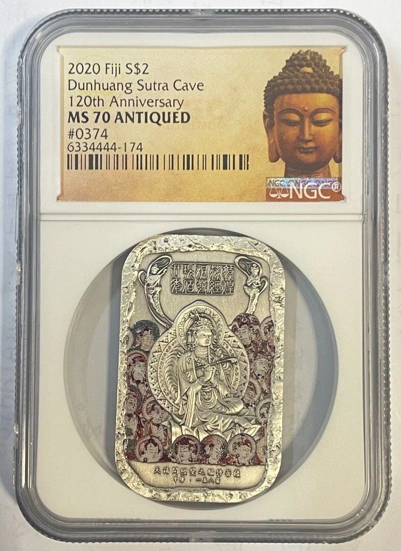 NGC MS70 Fiji 2020 Discover 120th Dunhuang Library Cave Buddha Silver Coin 1oz A