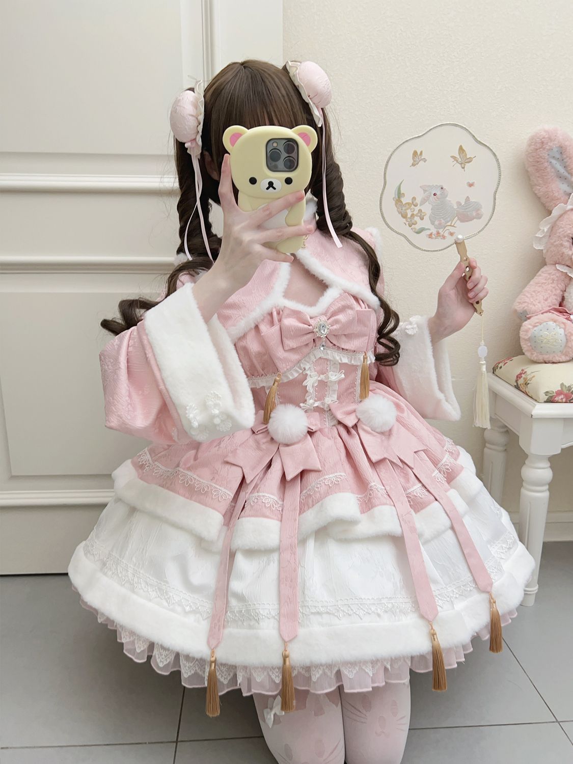 スノーバニープリンセス Lolita洋装 秋冬新年 長袖プリンセス風OPドレス 3色展開 華やかな装飾リボン付き 高品質デザイン 推し活 プレゼントにも最適