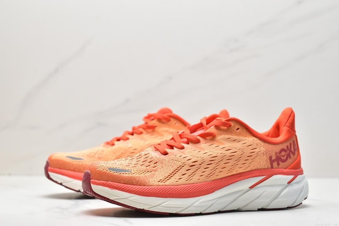 ホカオネオネ] HOKA BONDI 8 ワイド ランニングシューズ 男女兼用 陸上 マラソン 厚底 ロードタイプ ボンダイ 8 オレンジ×ホワイト