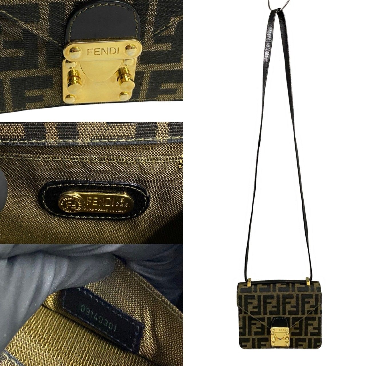 極 美品 希少品 FENDI フェンディ ズッカ 柄 レザー 本革 キャンバス 