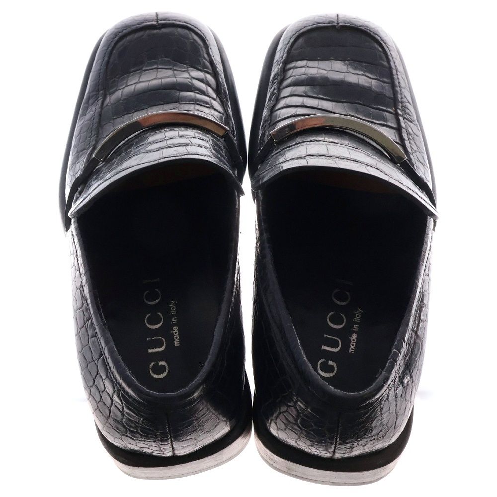 【美品】GUCCI グッチ ローファー メタルプレート スエード ブラック 美品】GUCCI グッチ ローファー メタルプレート スエード
