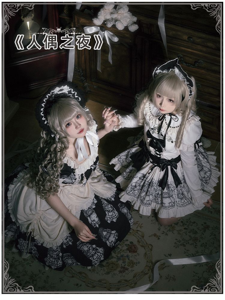 新品未使用 人形柄刺繍 ロリータドレス 双子コーデ対応 ドール風