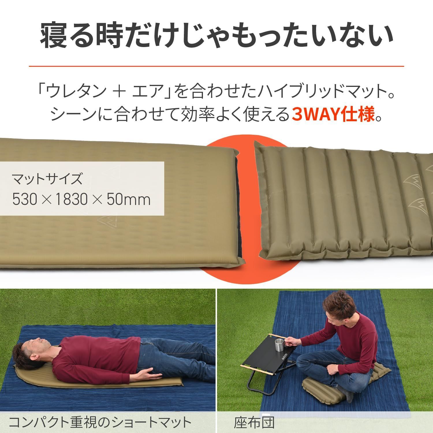 デイトナ Daytona マット バイク 厚さ50mm 自動膨張 逆止弁 キャンプ neGla ネグラ ホシゾラ ハイブリッドマット5 46247