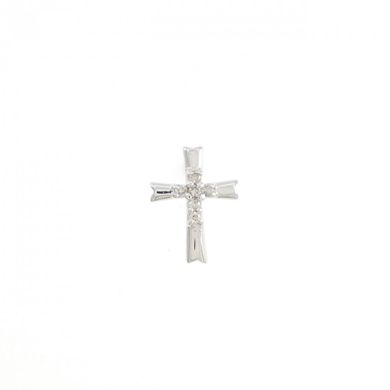 K14WG クロス ダイヤモンド ピアス 0.04CT 片耳