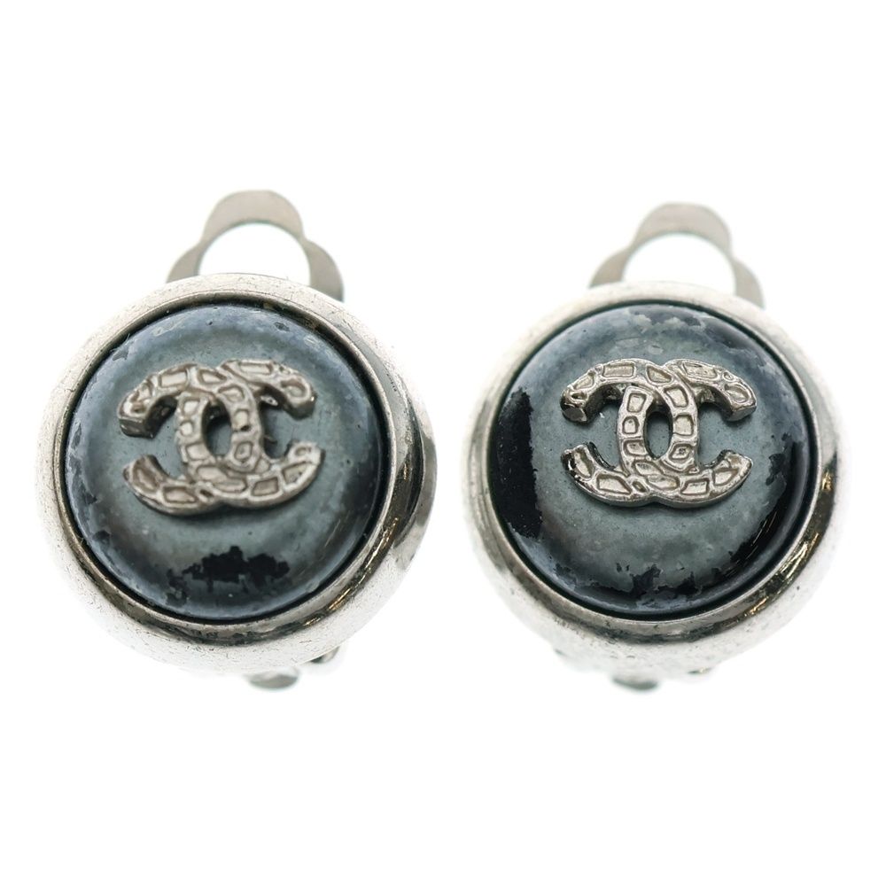 CHANEL シャネル ココマーク ラウンド イヤリング イヤー ブルー 00A シルバー金具 GP