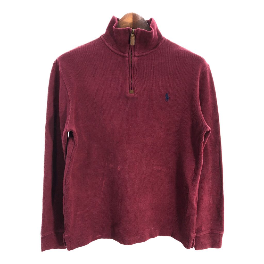 Polo by Ralph Lauren ポロ ラルフローレン ハーフジップ コットンセーター ワンポイントロゴ ワインレッド (メンズ M) 中古 古着 S3706