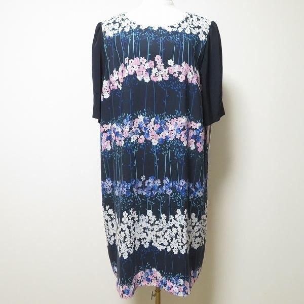 snc ローズティアラ Rose Tiara ワンピース 46 紺 ピンク 半袖 花柄