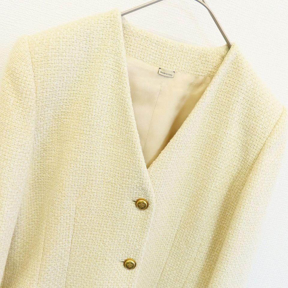 美品グッチ　ノーカラージャケット ゴールドボタン グッチ GUCCI ツイード ノーカラー ジャケット 金ボタン w840644