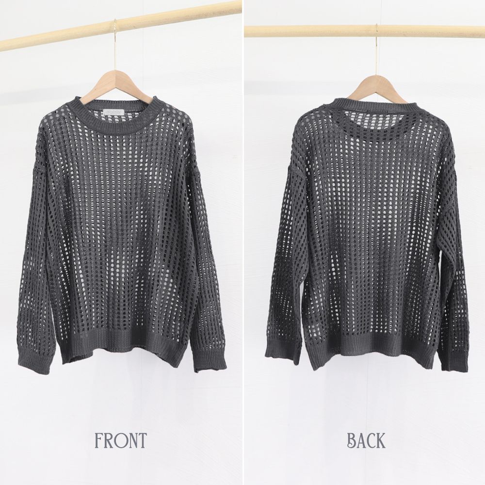 新品未使用　ダークグレー 長袖 メッシュ トップス メッシュ ニット レディース 韓国 長袖 トップス 春夏秋 透かし
