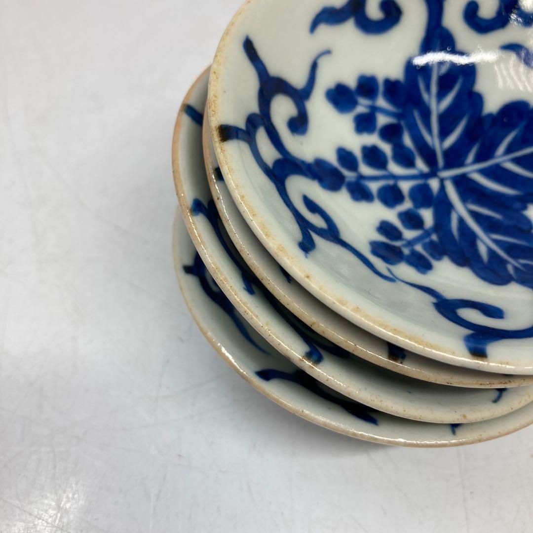 中国清時代 新渡青花盃4客 時代木箱付 直径8㎝ 本Y5-0306①タサコサ