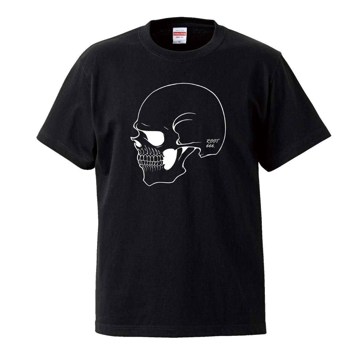Tシャツ メンズ 半袖 黒 ブラック スカル ドクロ 髑髏 骸骨 横顔