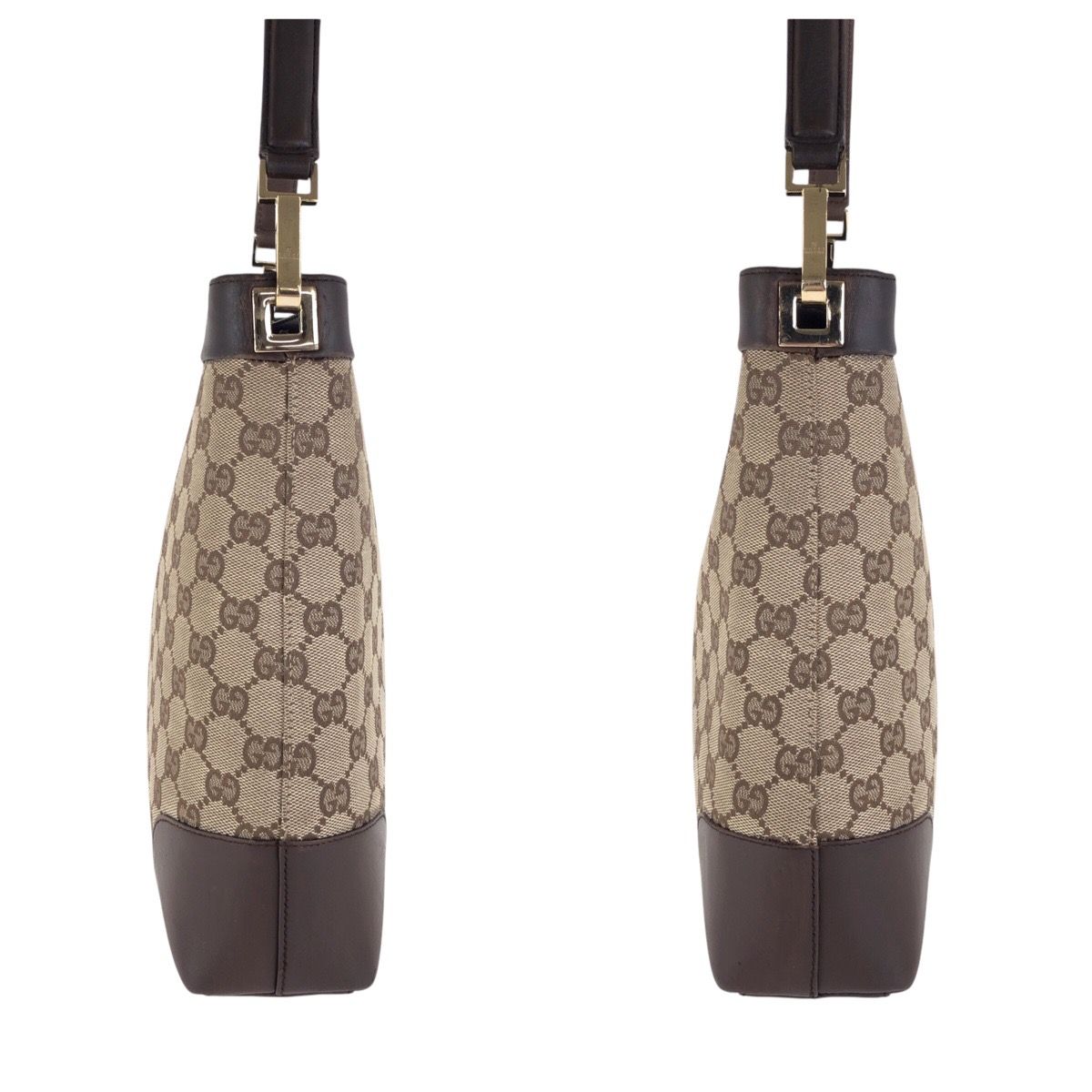 美品 GUCCI グッチ ブラウン ゴールド金具 GGキャンバス/レザー 001  