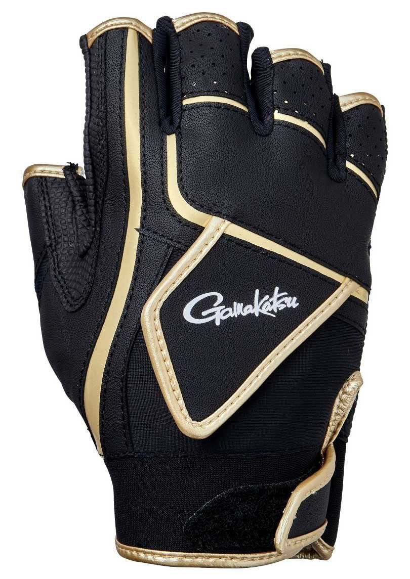 ブラック|ゴールド_LL がまかつ Gamakatsu CORDURAトーナメントグローブ5本切 GM7293 ブラック|ゴールド LL