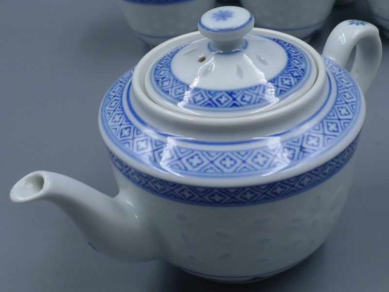 当時物 中国 景徳鎮製 輸出品 古玩 蛍手 茶器 急須 煎茶碗 セット