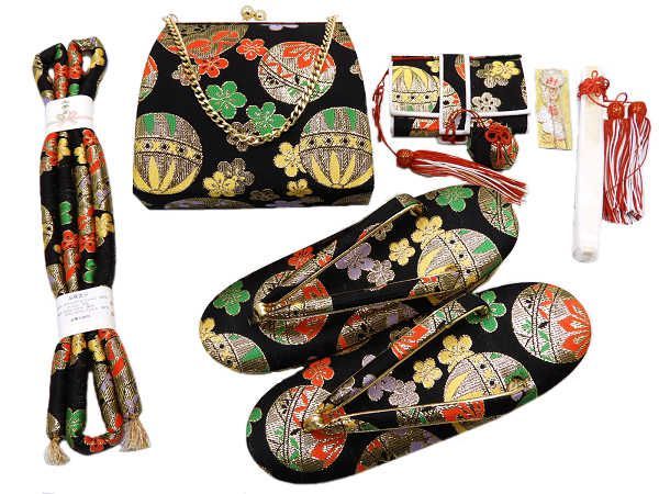 着物美人 み 七五三 女の子 箱セコセット 大 L 7歳6歳8歳 女の子着物用 七五三着物用 3歳着物用 女の子箱セコ 女の子草履バック 女の子帯締め 子供 女児 キッズ ジュニア 箱セコ 草履 21cm バック 帯締め 黒 金 手毬 m523200