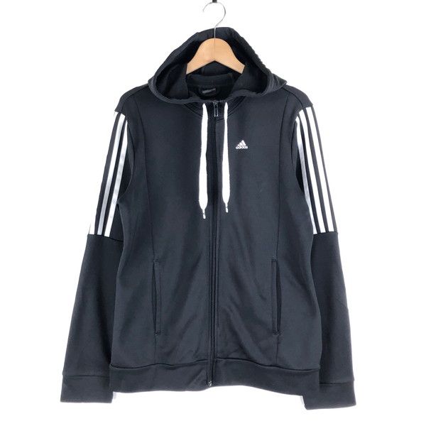 【古着】 adidas アディダス ジャージ トラックジャケット フード付き 袖ライン ブラック系 メンズM 【中古】 n058864