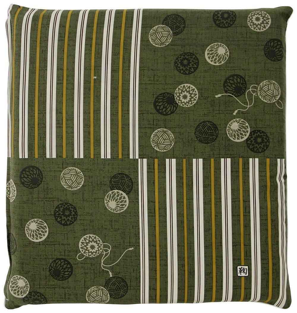 人気商品 裏表同じ柄 綿 和室 ファスナー式 和テイスト 約55×59cm 銘仙判 洗える グリーン 手毬 オールシーズン 座布団カバー Night Z102-53 メリーナイト Merry