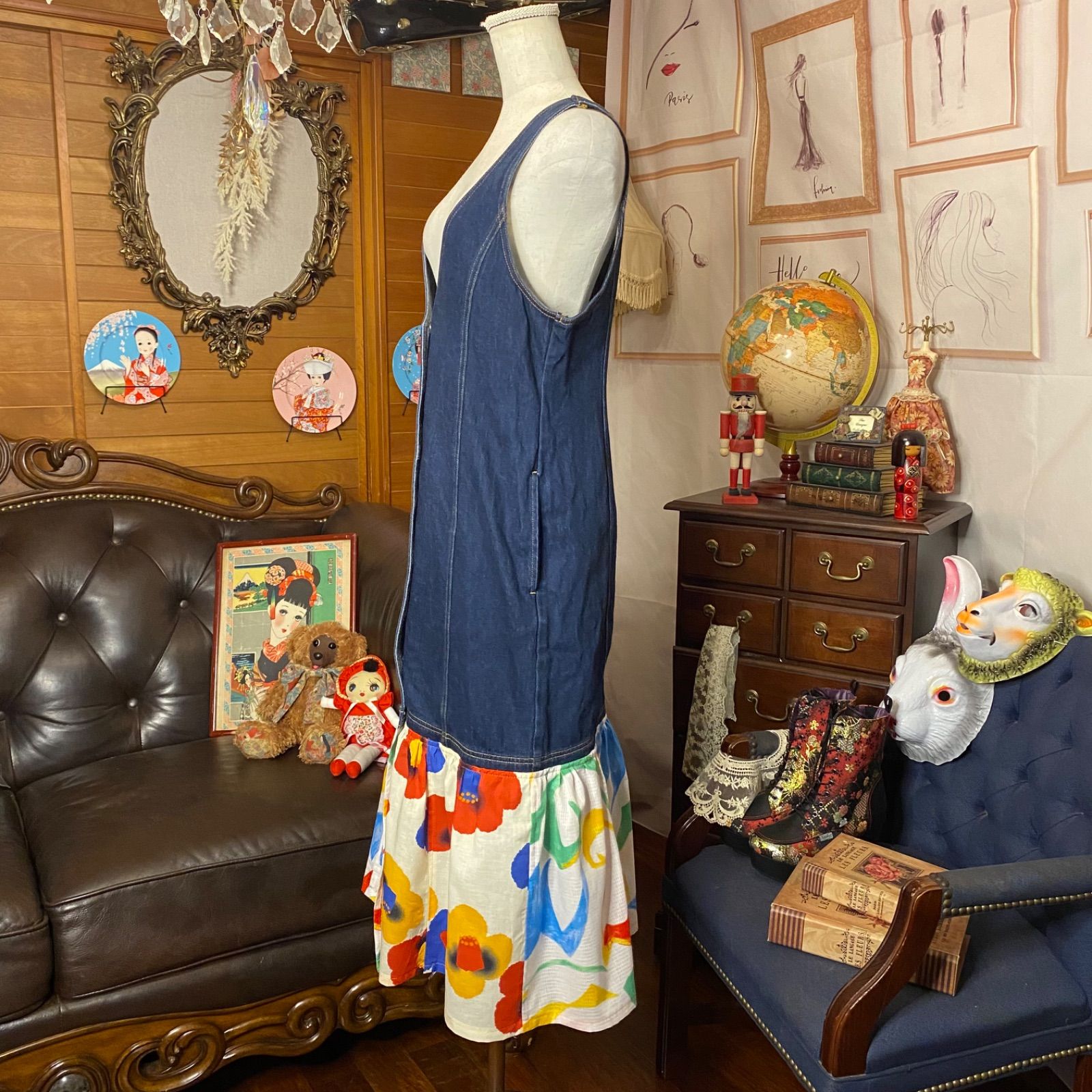 和洋折衷 レトロ古着 浴衣 ハンドメイド コラージュ リメイク 和  