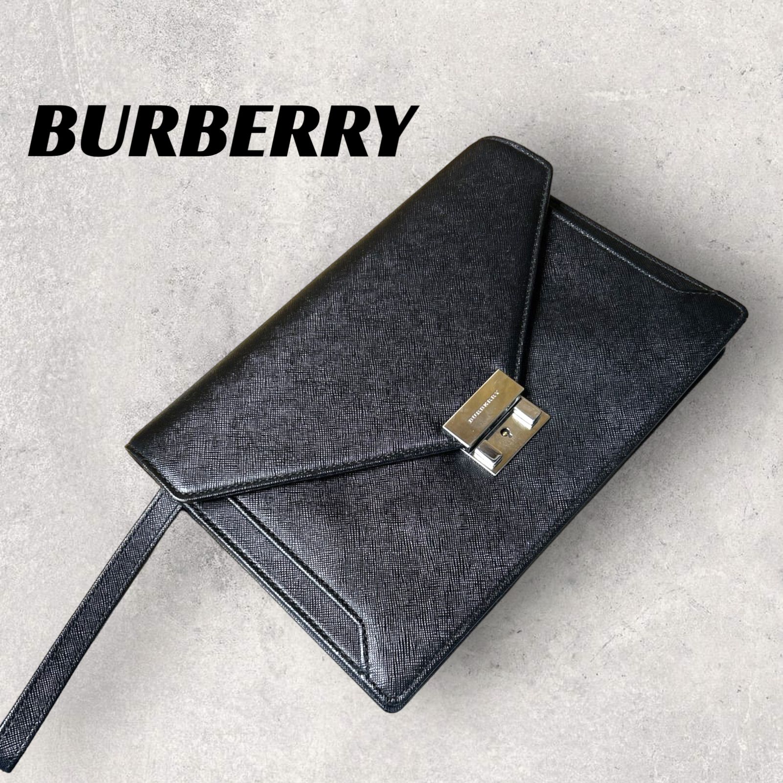 美品】BURBERRY クラッチバッグ ブラック サフィアーノレザー-