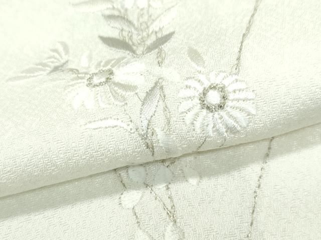 平和屋着物□極上 小紋 単衣 総刺繍 秋草文 銀糸 砂色地 逸品 