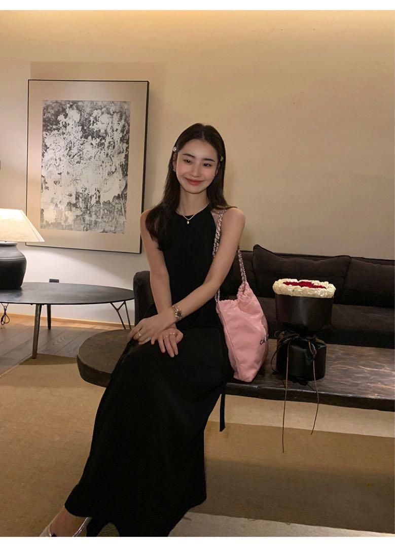 春のフレンチ風ホルターロングワンピース モテ服高見えデートにも最適