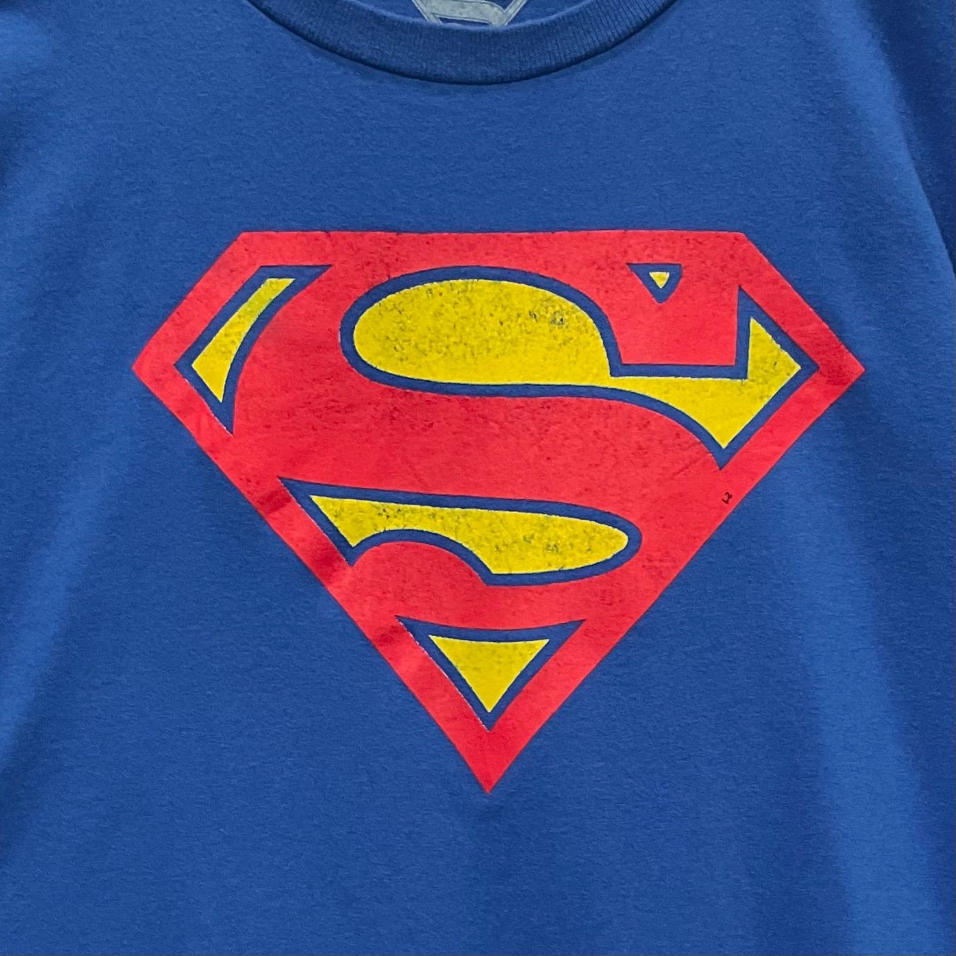 US古着 スーパーマンSuperman DCコミック アメコミ Sマークプリント 半袖tシャツ青XL