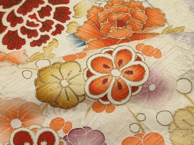 平和屋着物□訪問着 絞り 草花丸文 金彩 正絹 逸品 AAAX7712ph