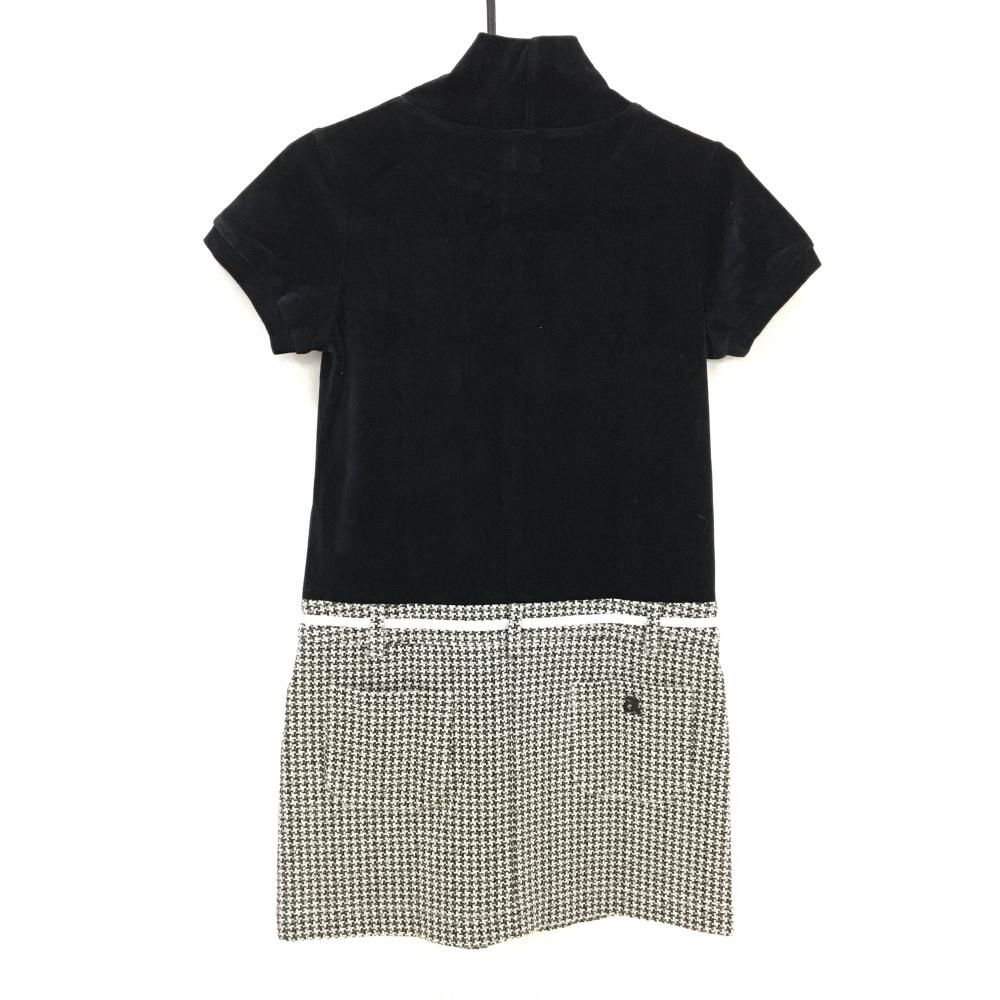 アルチビオ 半袖異素材ワンピース 黒×白 ベロア スカート千鳥格子 レディース 36 S ゴルフウェア archivio