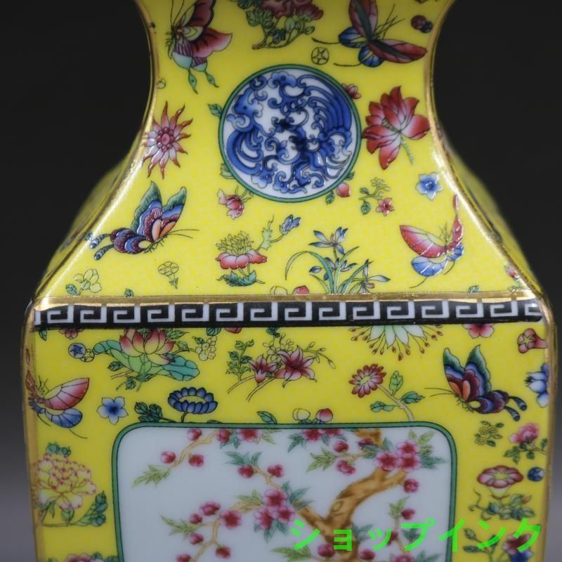 清乾隆琺瑯彩飄花黄地花鳥四方瓶 景徳鎮 陶磁器 装飾品 現代工芸品 美術品 置物 清乾隆磁器藍地琺瑯彩花鳥紋四方瓶 景徳鎮 陶磁器 装飾品 現代