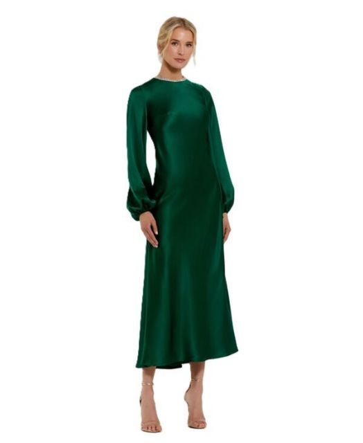 送料無料 マックダガル レディース ワンピース トップス Women s High Neck Long Sleeve Crystal Detail Dress Emerald