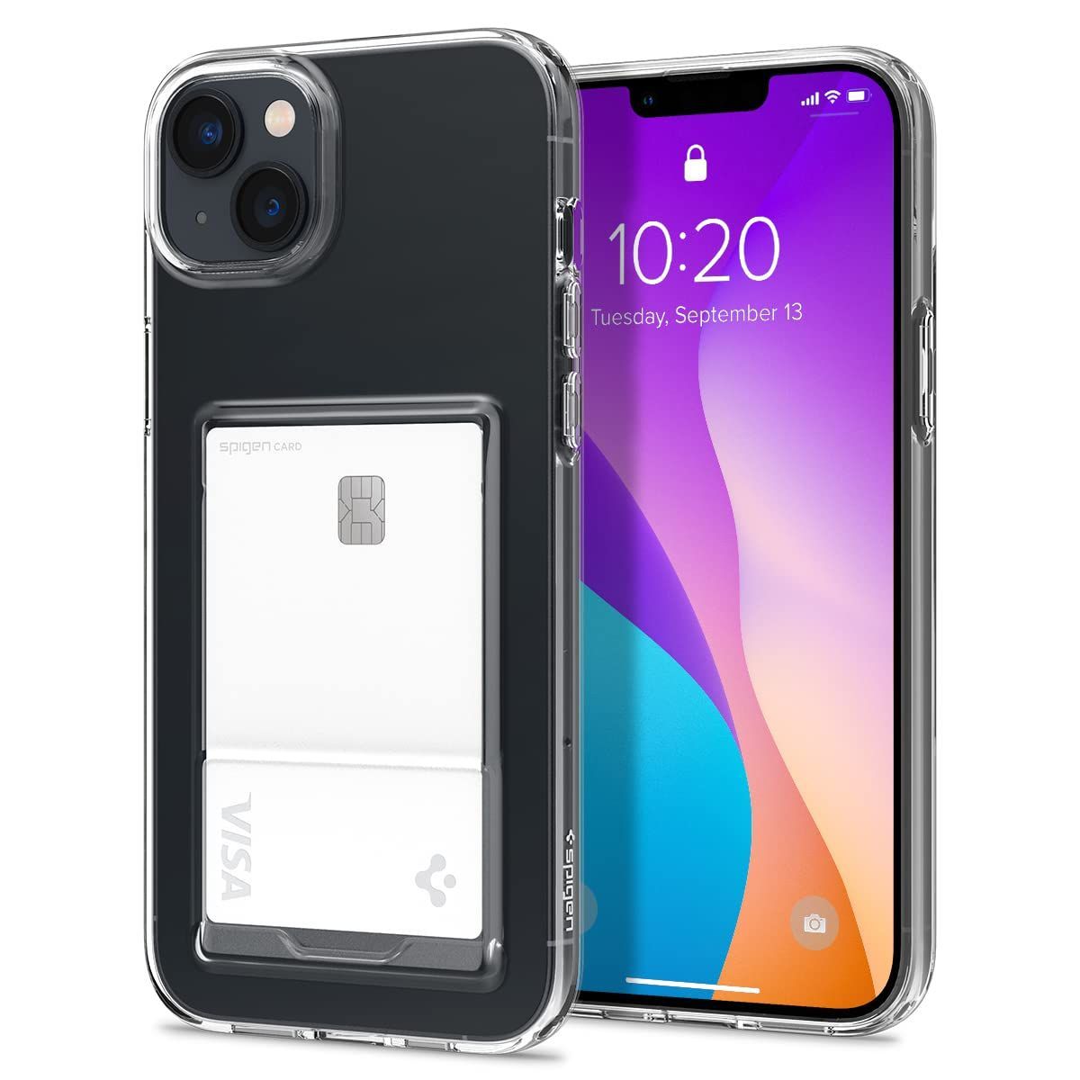 Spigen iPhone14 ケース カード [ 1枚入り ] TPU クリア 手帳型 収納ケース カードケース 米軍MIL規格取得 厚さ1.5ｍｍ 超薄型 超軽量 クリスタル・スロット ACS05054 (クリスタル・クリア)