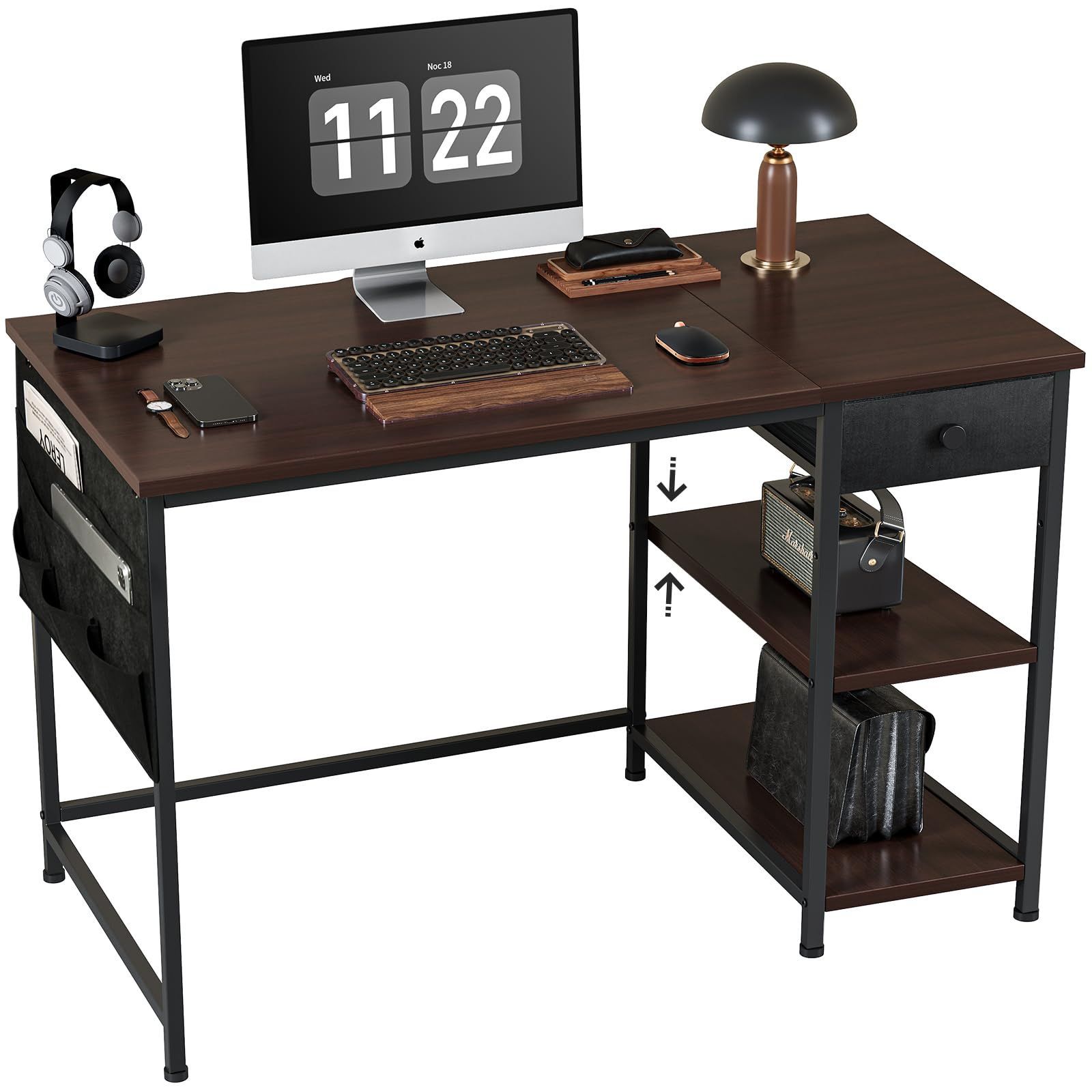 新着商品 computer deskban パソコンデスク引き出し付き ワークデスク h?c 左右入替可 ?? 作業机 幅120cm 事務机 ?子 desk つくえ 学習机 勉強机 本棚付きデスク pcデスク 机 ダークブラウン YeTom
