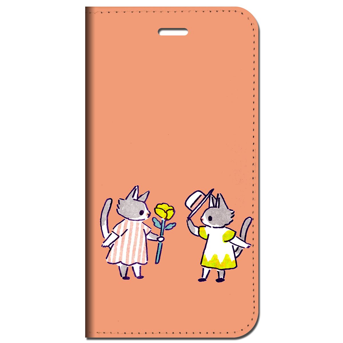 iPhone15 他 手帳型 ケース ネコ こんにちは オレンジ  iPhone SE 8 13 12 他 iPhone各機種対応可能 スマホケース  21