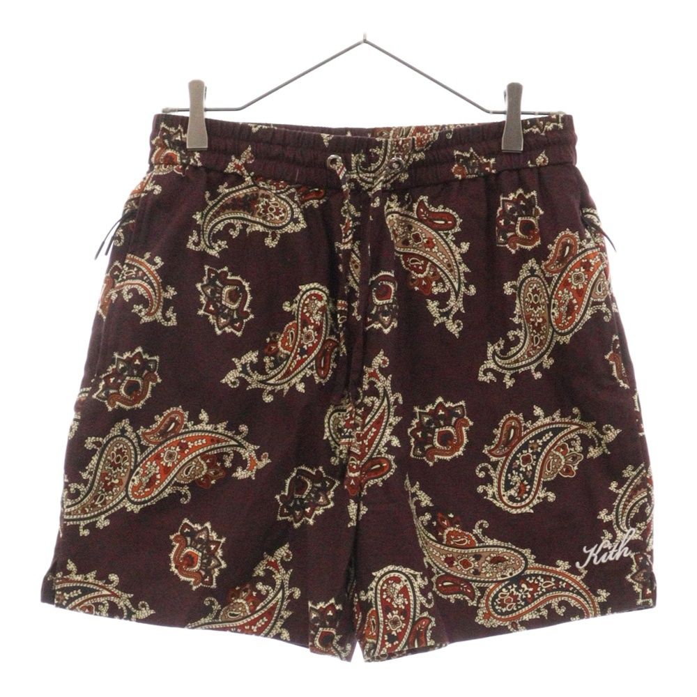 KITH (キス) 22SS Printed Active Short Silk Paisley ペイズリープリント 総柄 シルクイン ハーフパンツ ショーツ ボルドー KHM060189