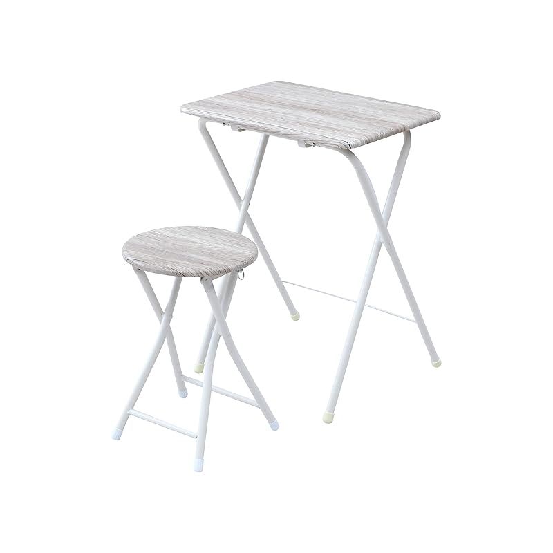 商品 山善 折りたたみ デスク チェアセット 机 幅50×奥行48×高さ70cm 椅子 幅30×奥行30×高さ46cm 完成品 アンティークアイボリー|サンドホワイト YST-SET AIV|SWH テレワーク
