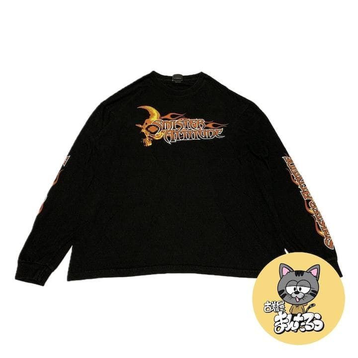 ハーレーダビッドソン 古着 ロンT スカルモーター ファイヤー ブラック XXL