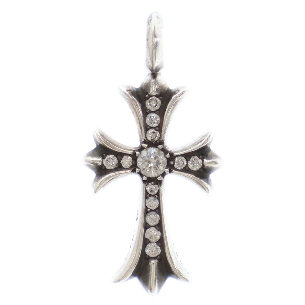 CHROME HEARTS (クロムハーツ) TNY CRSF P DMND タイニーファットクロス PAVEダイヤ ペンダント シルバーネックレストップ シルバー※国内インボイス付き