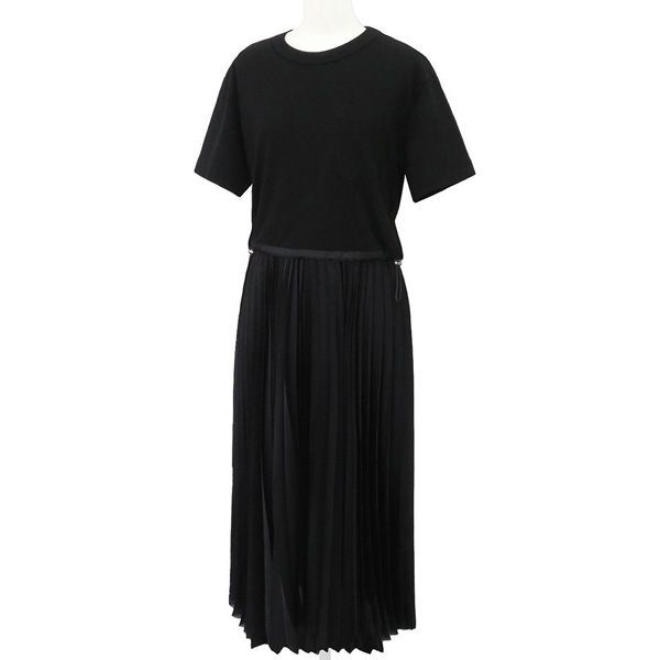 美品 Sacai サカイ 2023AW 23-06835 Cotton Jersey×Satin Dress 異素材  