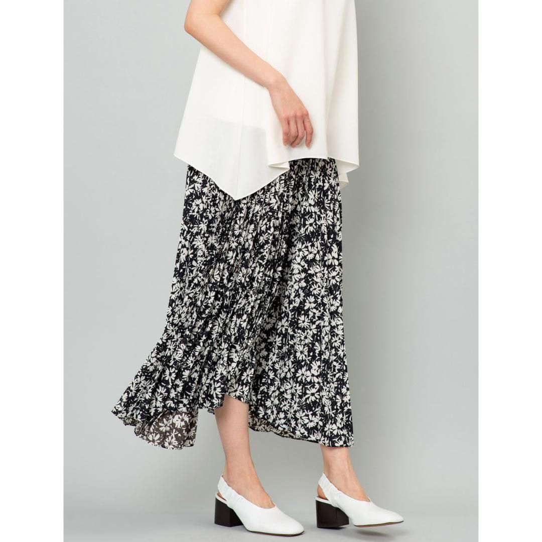 theory 0 手洗い可 クレープデシンプリントスカート ブラック