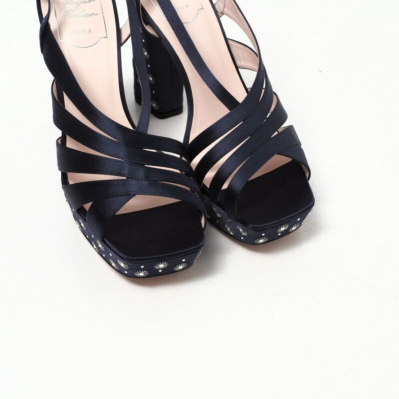 未使用品 Roger Vivier ロジェヴィヴィエ mini Stars PLAT Sandal 120 ミニ スターズ プラットサンダル サイズ40(25.0~25.5cm相当) サテン 靴 ネイビー イタリア製20230113/GM6164