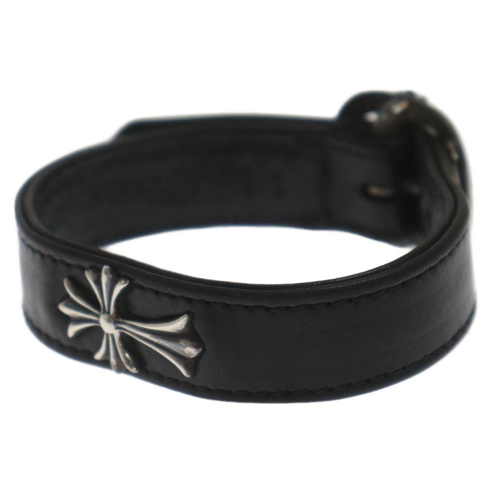 CHROME HEARTS (クロムハーツ) TINY CH CROSS LEATHER BRACELET タイニーCH クロス ガンスリンガー ベント レザー ブレスレット ブラック/シルバー