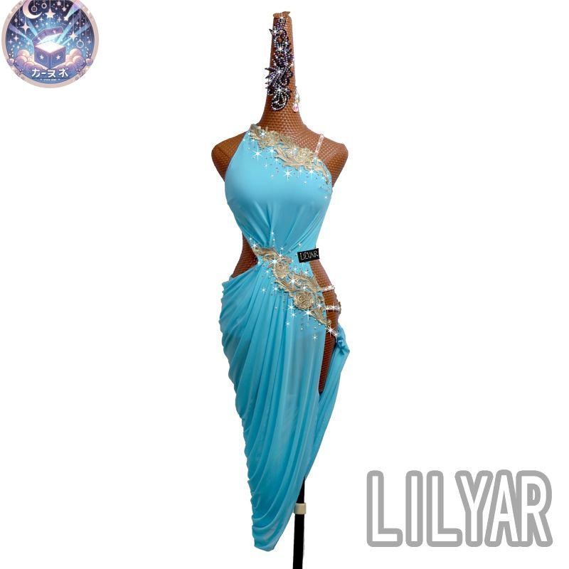 ♥ ラテンドレス ラテンワンピース ダンス衣装 ゴールド刺繍 オーダーメイド