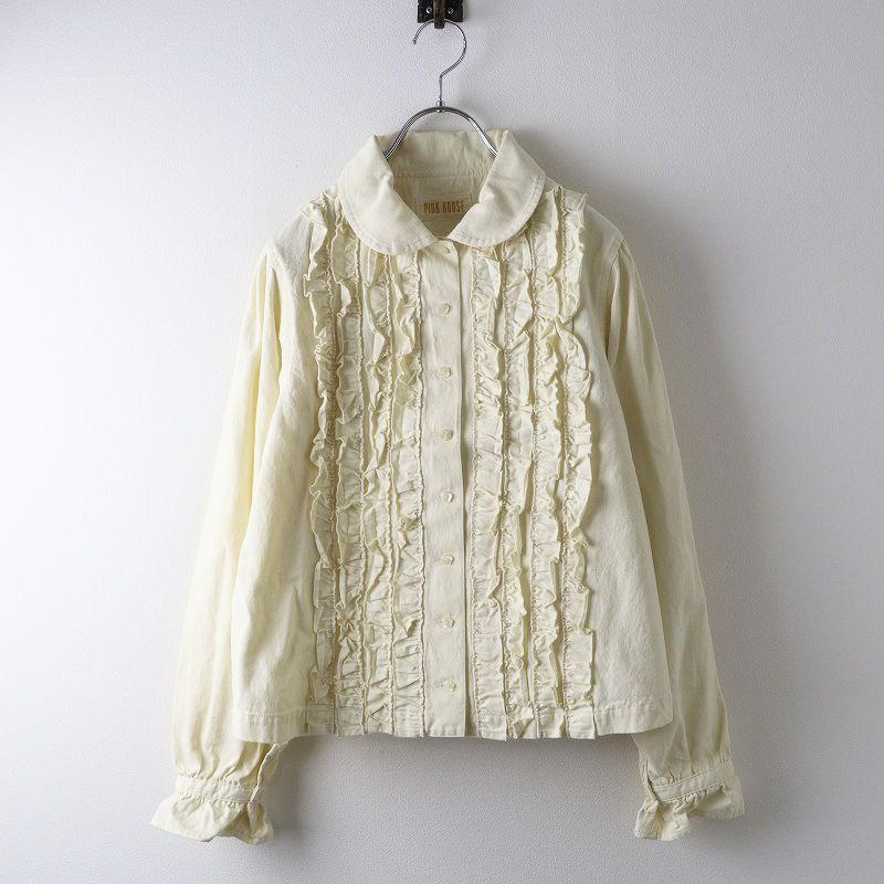 【極美品】PINK HOUSE 長袖ブラウス フリル ブルー 2024年モデル 極美品】PINK HOUSE 長袖ブラウス フリル ブルー 2024年モデル