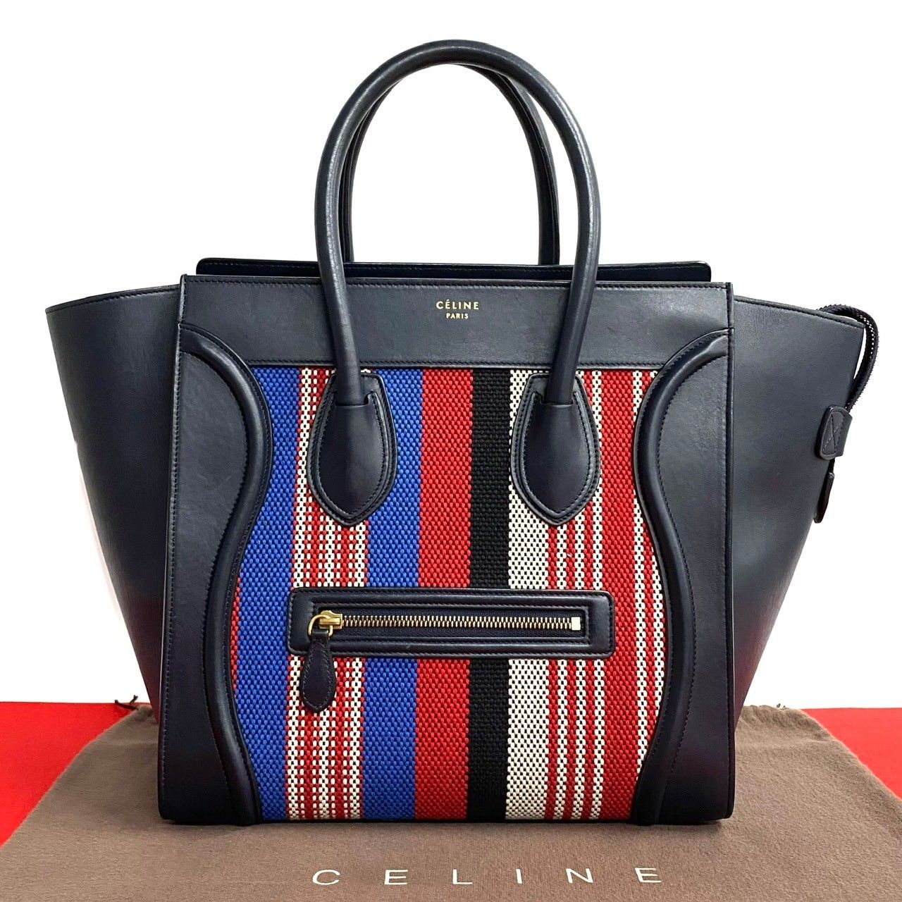 極 美品 希少品 CELINE セリーヌ ラゲージ ミニ キャンバス レザー 本革 ハンドバッグ ミニ トートバッグ ネイビー レッド 19970 -  メルカリ