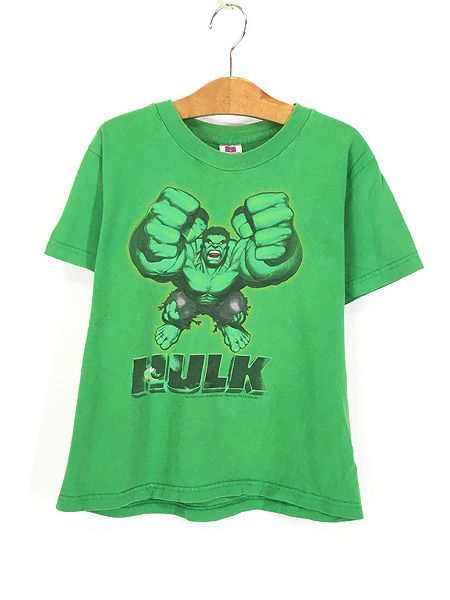 キッズ 古着 00s USA製 MARVEL HULK ハルク ヒーロー キャラクター 100％ コットン Tシャツ L 10歳位 古着 