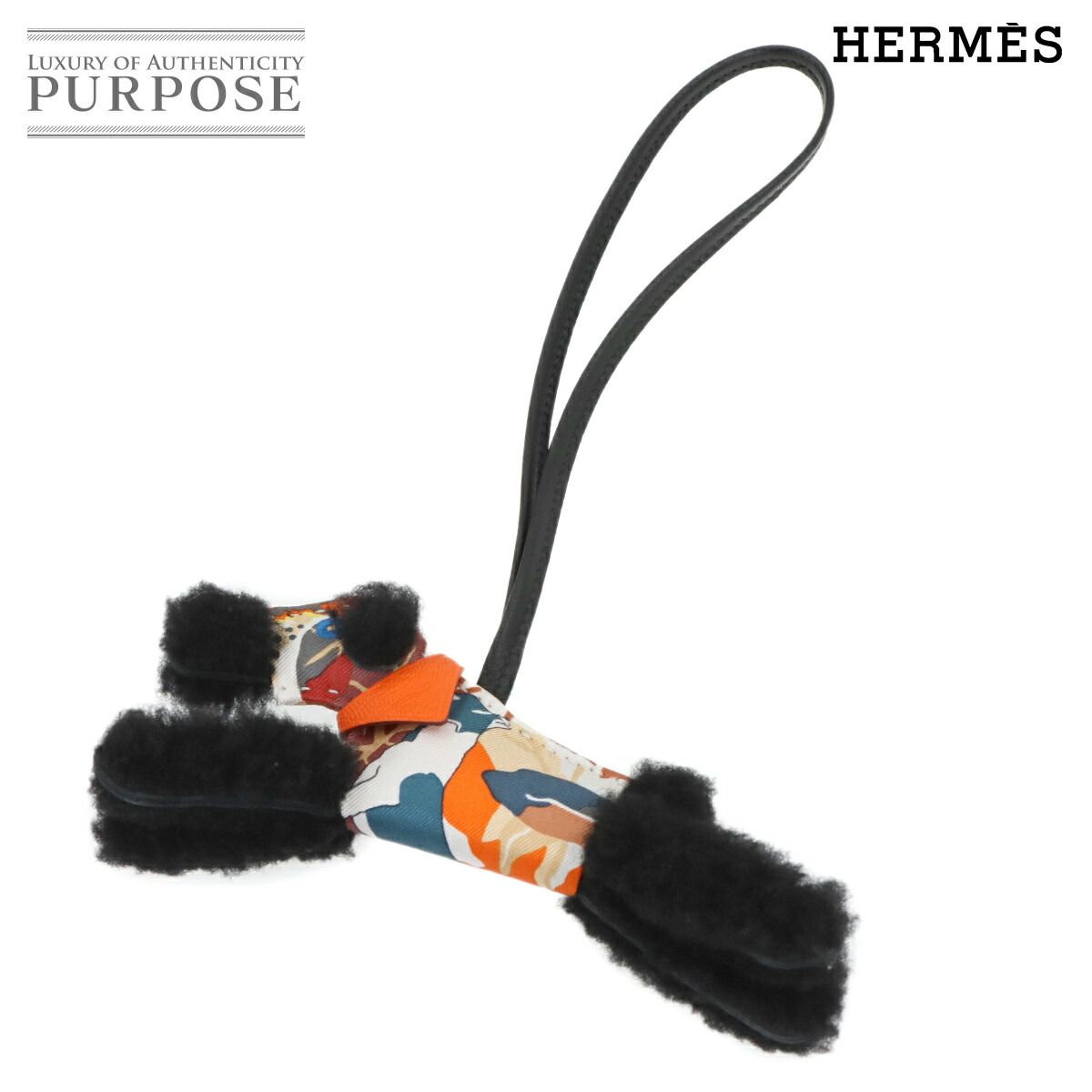 エルメス HERMES バディ バッグ チャーム アニューミロ ムートン シルク ブラック マルチ B刻印 90279698