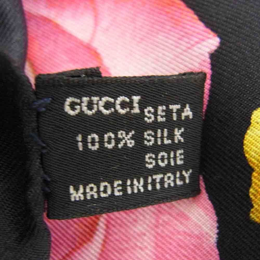 GUCCI グッチ シルク100% 薔薇 バラ フラワー スカーフ ブラック系