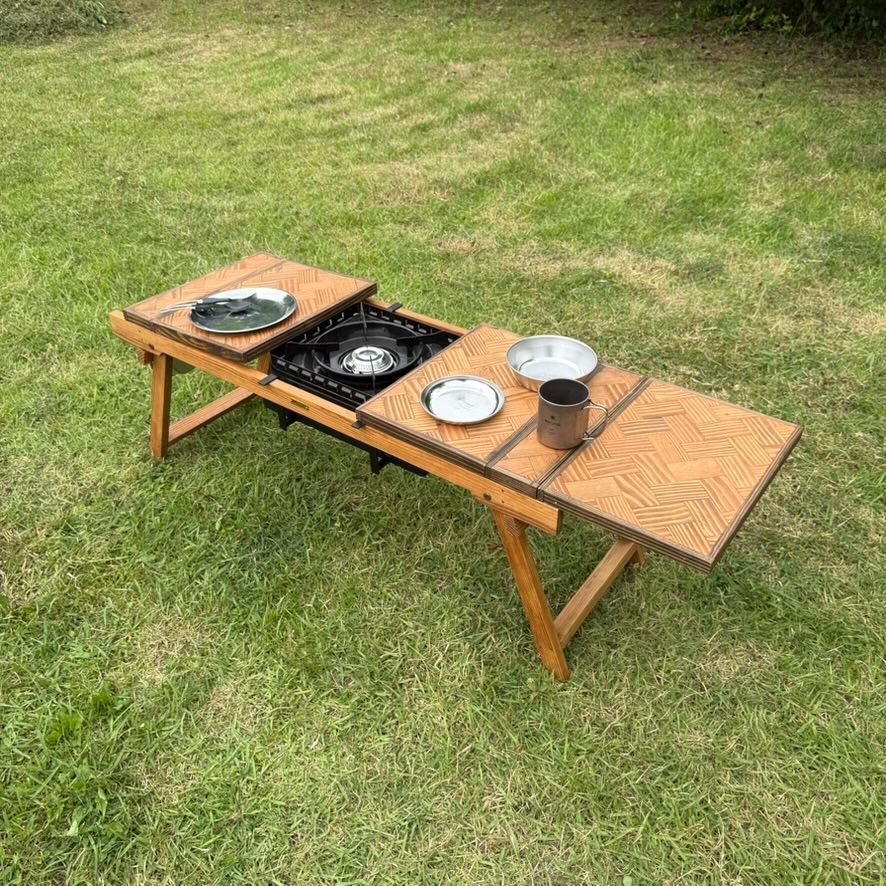 IGTテーブル 折りたたみローテーブル ヘリンボーン天板 チーク色 igt